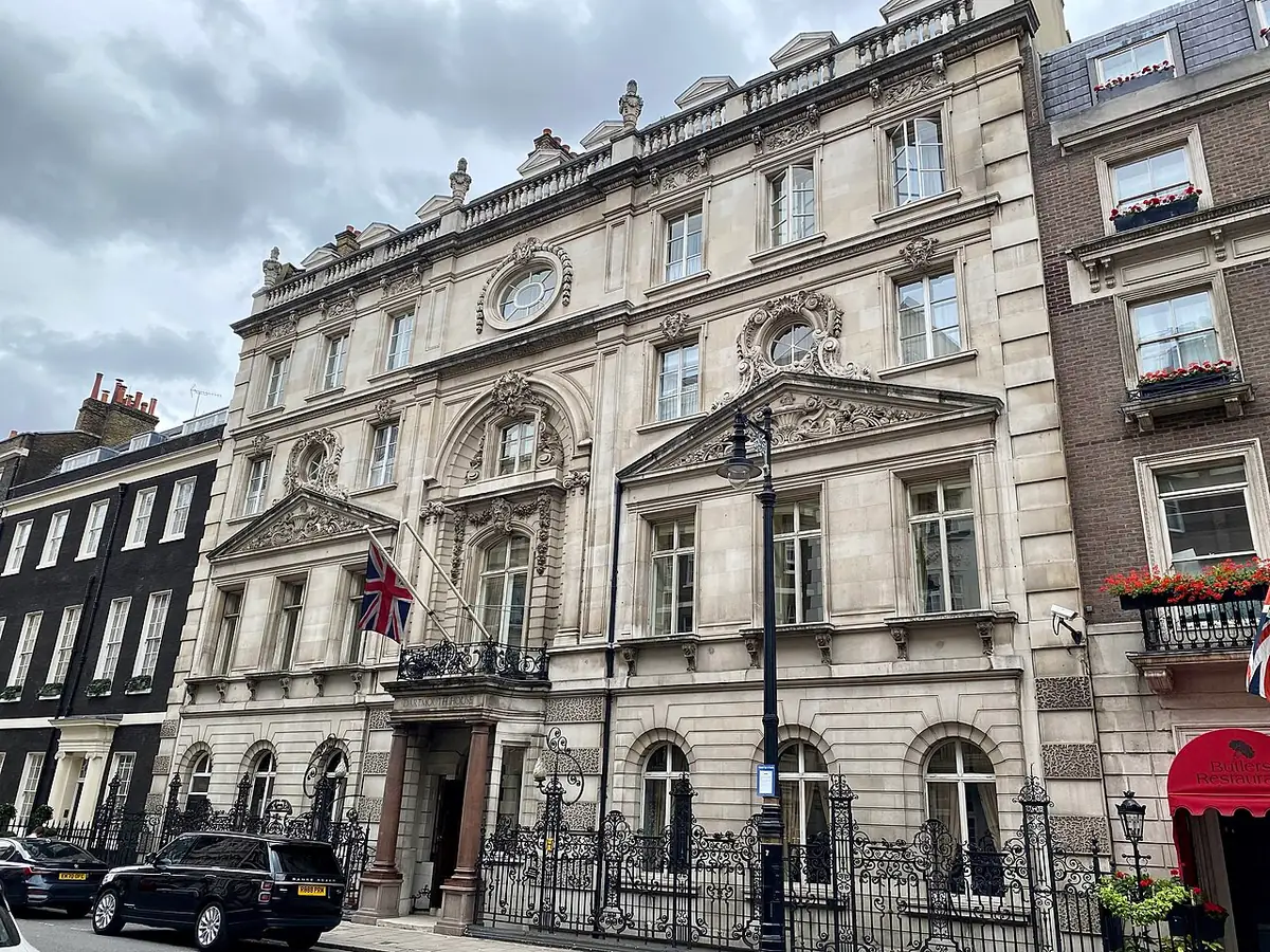 Stone facade of Dartmouth House on Charles Street, Mayfair