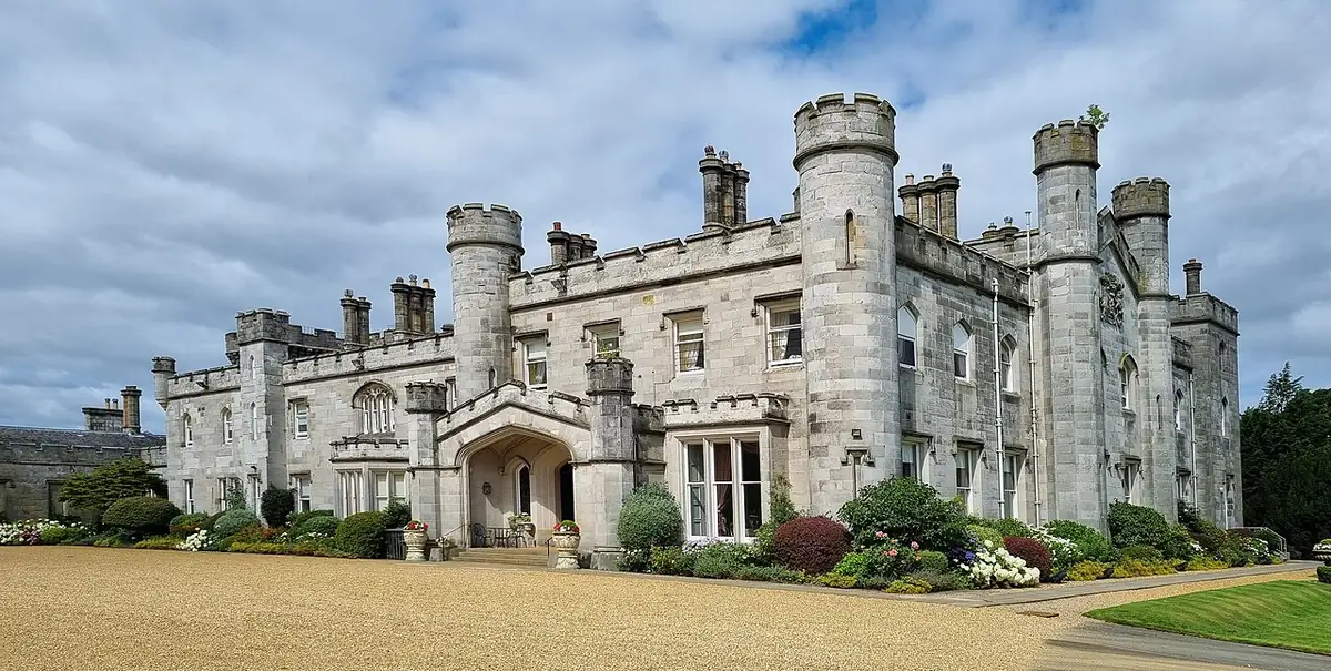 Turreted south front of Dundas Castle with its porch near South Queensferry