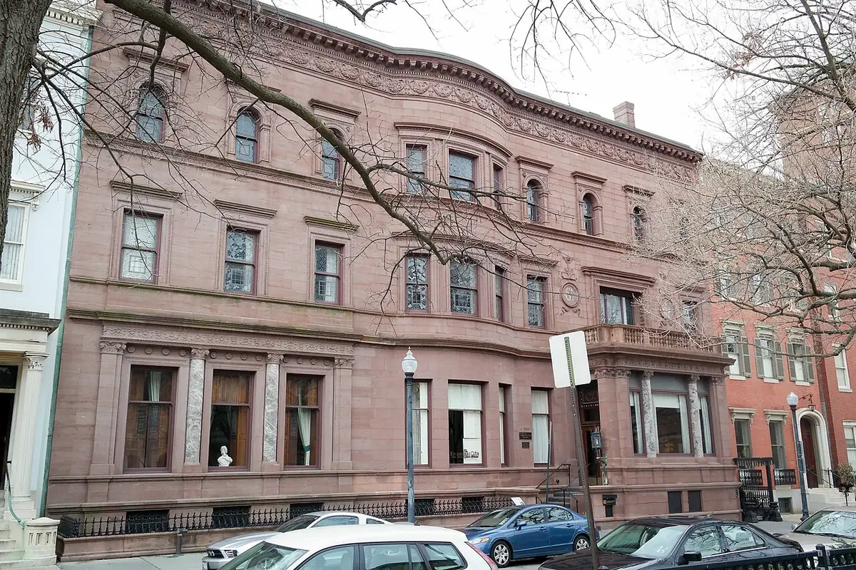 Brownstone facade of the Garrett Jacobs Mansion on Mount Vernon Place, Baltimore