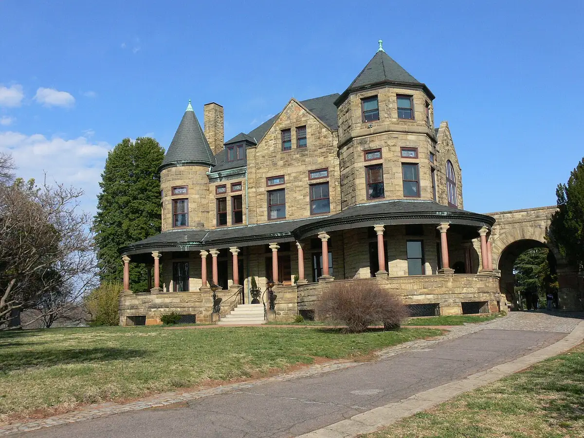 Romanesque stone Maymont Mansion with round turrets in Richmond