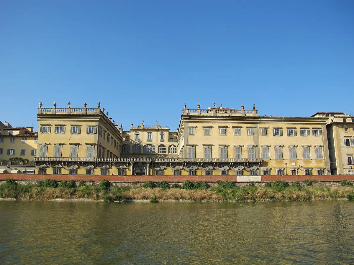 Long river facade of Palazzo Corsini seen across the Arno in Florence