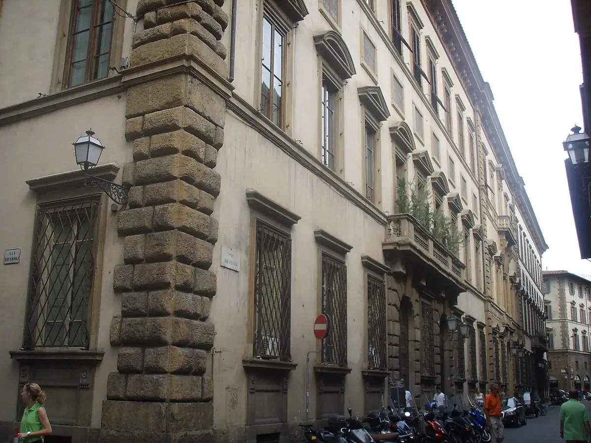 Rusticated corner and street facade of Palazzo Pucci in Florence