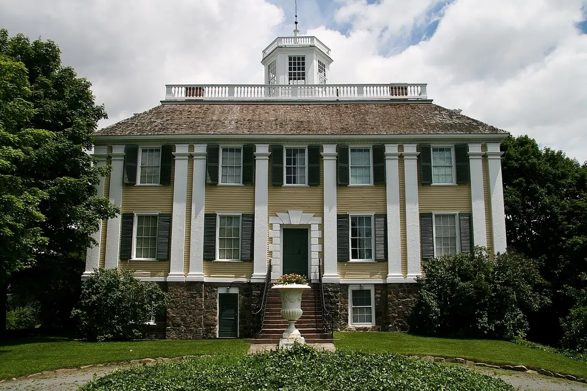 Georgian Shirley-Eustis House with cupola and pilasters in Roxbury